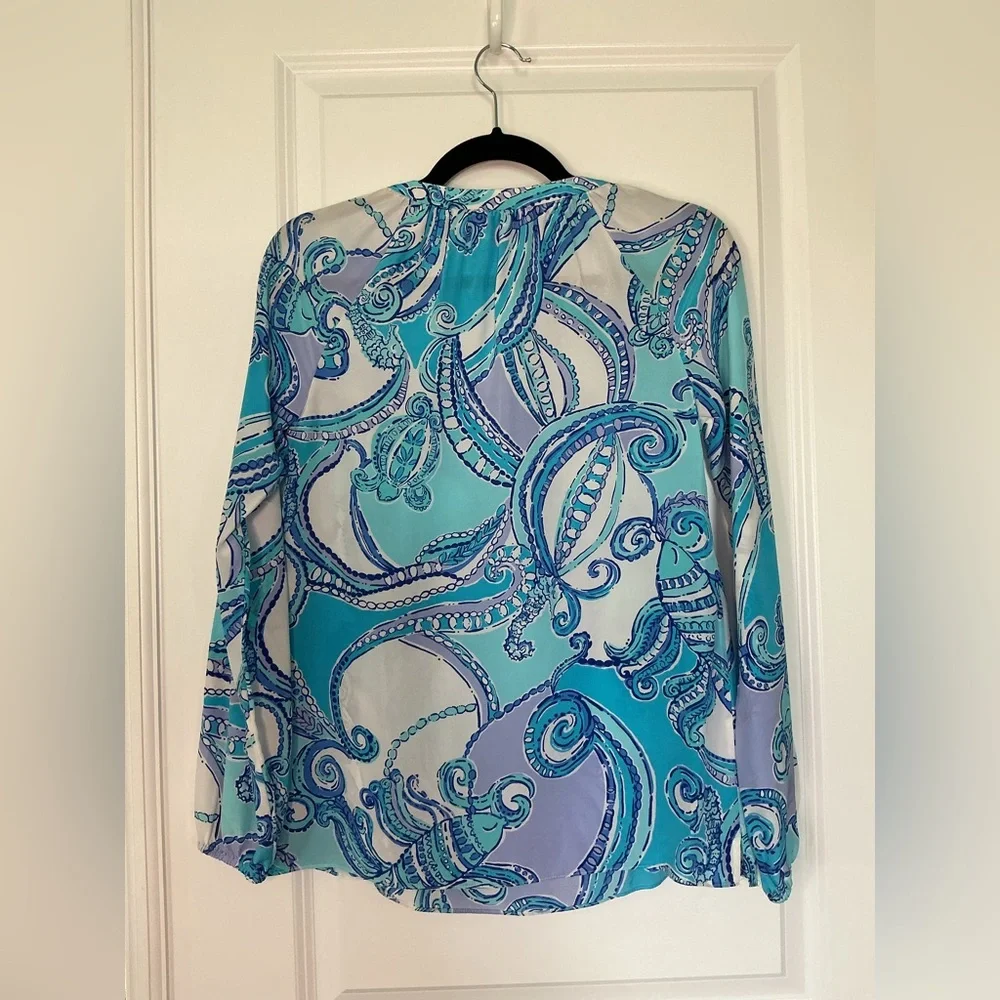 Lilly Pulitzer Elsie Searulean Silk Blouse Size XXS